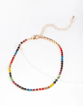 Gold Rainbow Diamante Single Row Anklet