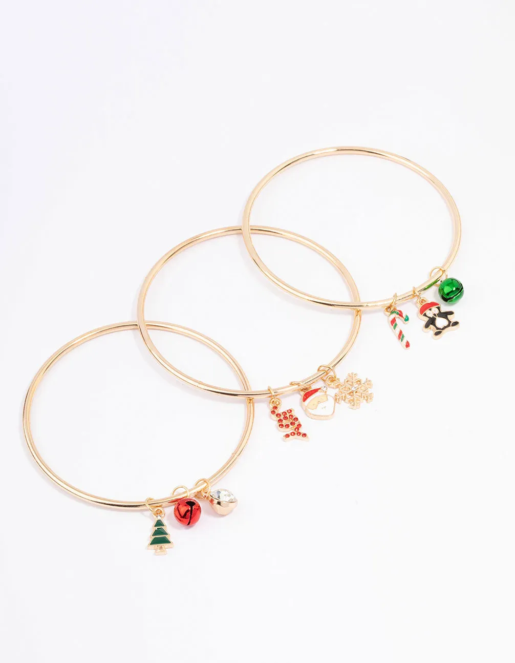 Gold Santa & Bell Stacked Bangles 3-Pack