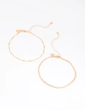 Gold Twisted Anklet Set