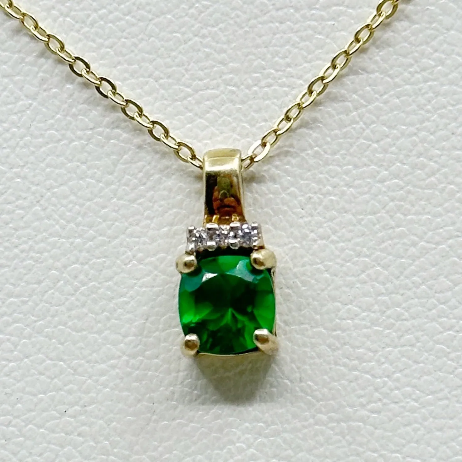 Gold vermeil  sterling silver emerald cubic zirconia necklace