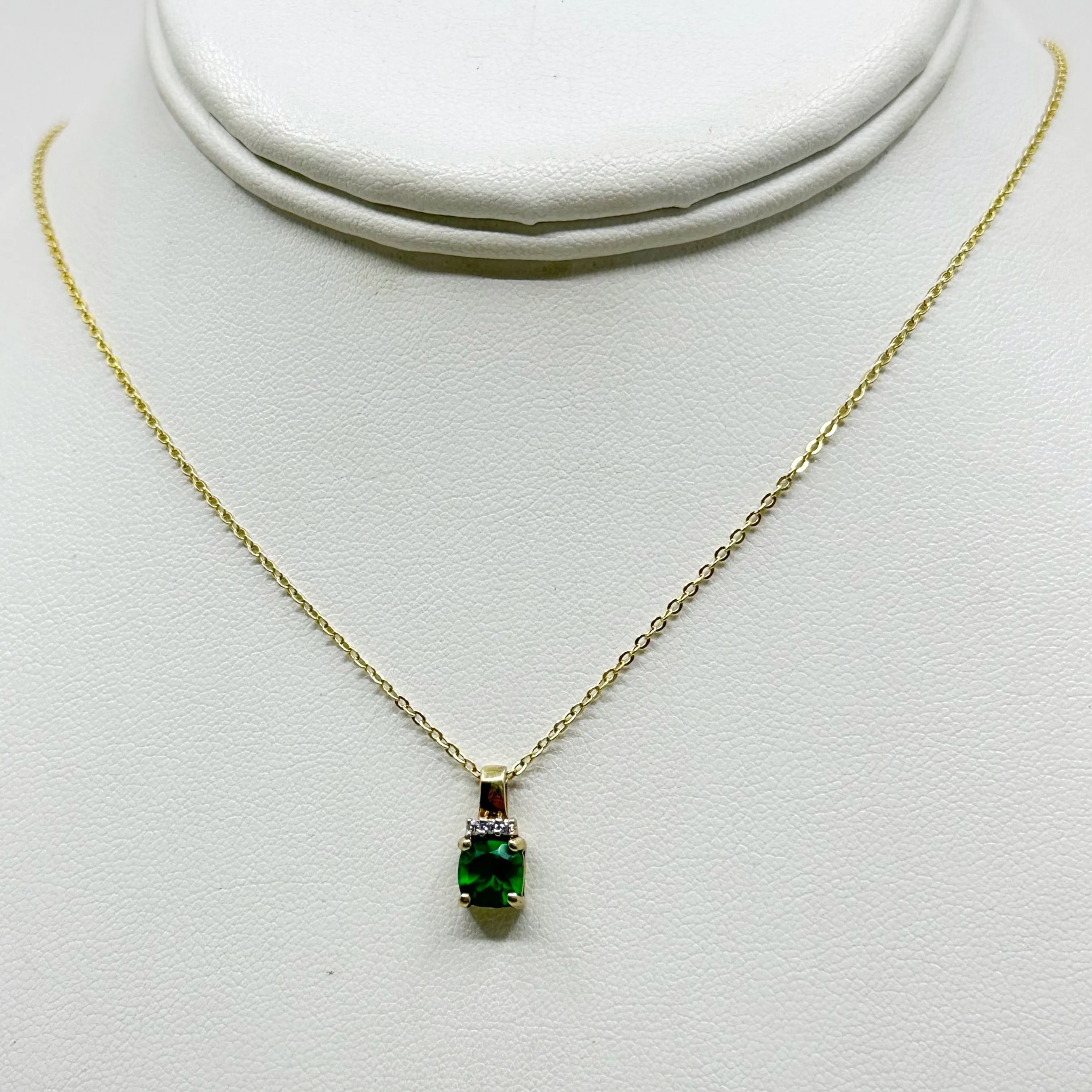 Gold vermeil  sterling silver emerald cubic zirconia necklace