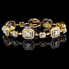 Golden Emerald Halo Eternity Diamond Bracelet 14kt