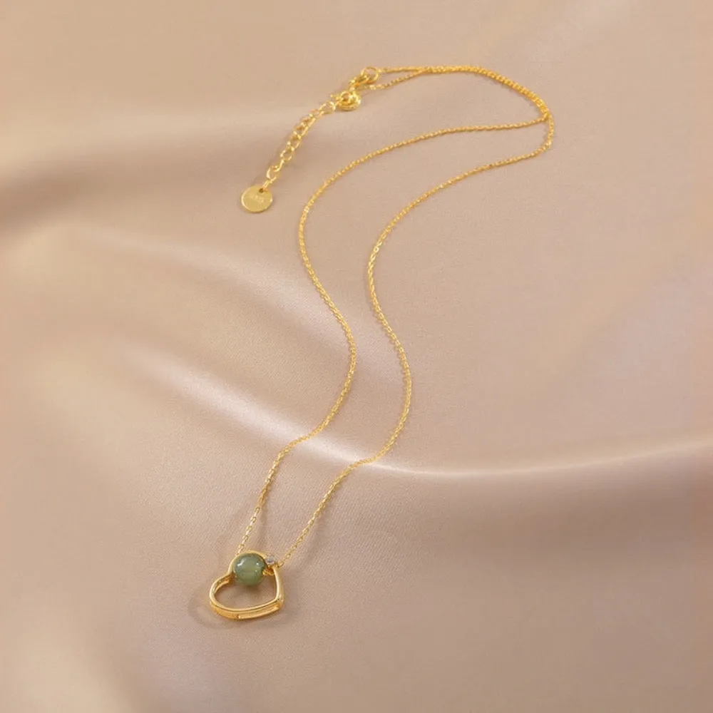 Golden heart theme jade necklace