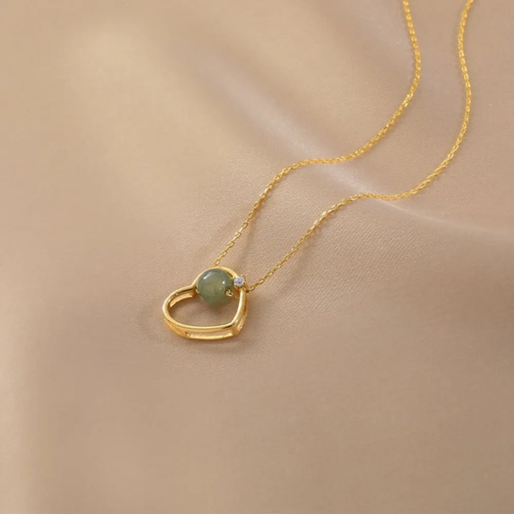 Golden heart theme jade necklace