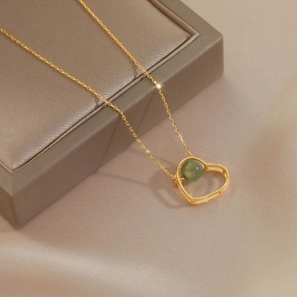 Golden heart theme jade necklace