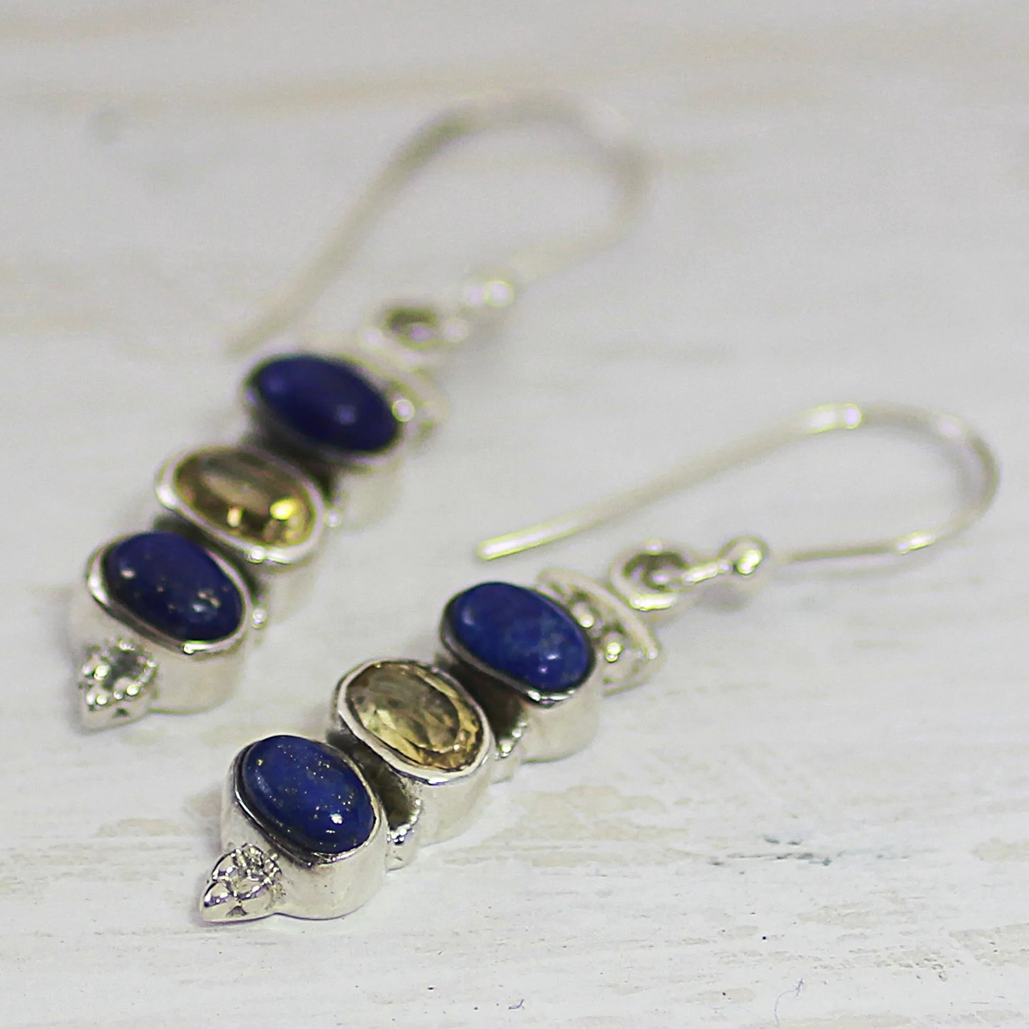 Golden Mystique Lapis Lazuli Dangle Earrings