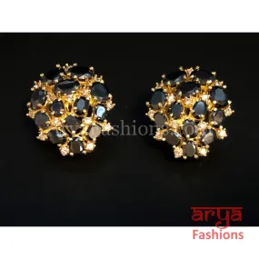 Golden Party Studs with Black Stones