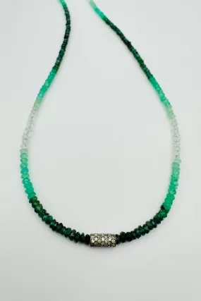 GRADIENT EMERALD NECKLACE WITH DIAMOND TUBE BEAD