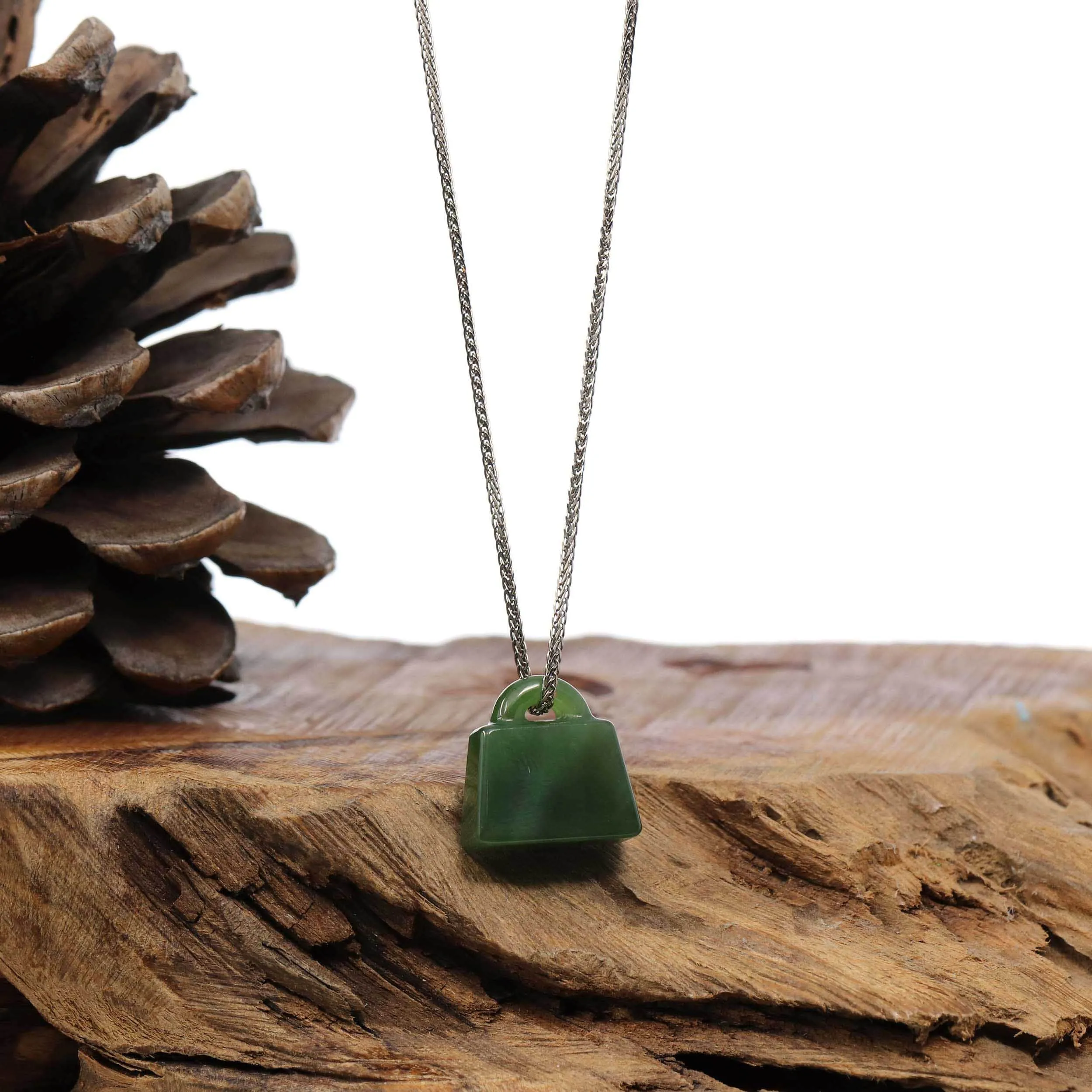 Green Nephrite Jade Lock Pendant Necklace