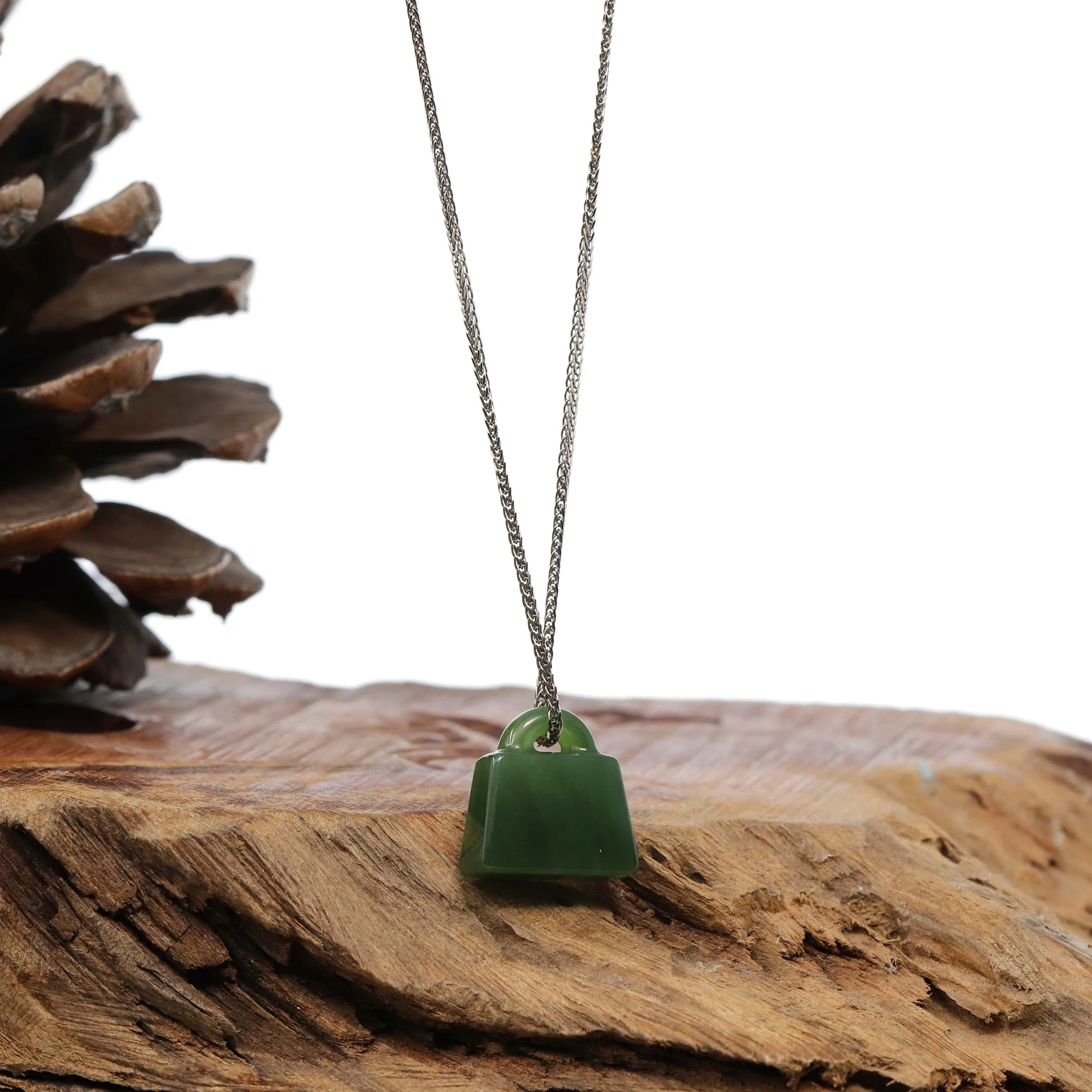 Green Nephrite Jade Lock Pendant Necklace