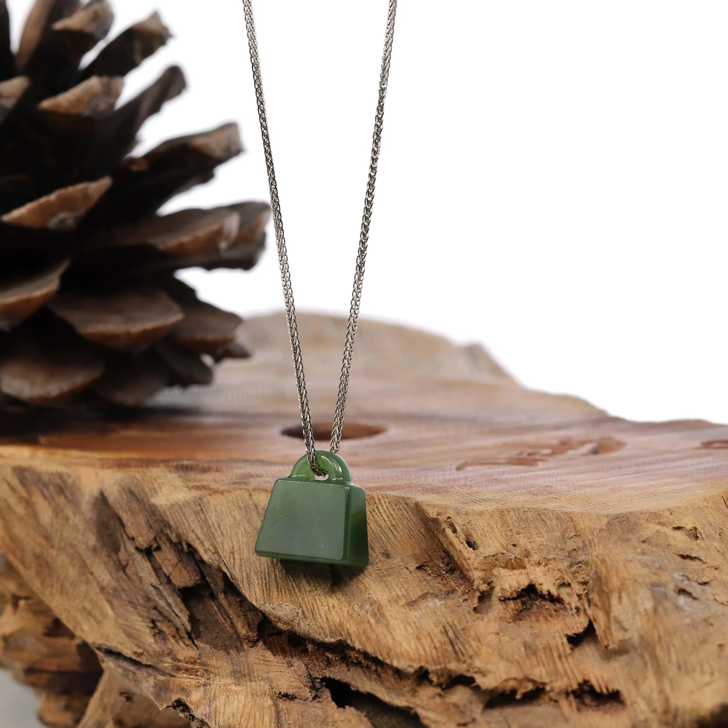 Green Nephrite Jade Lock Pendant Necklace