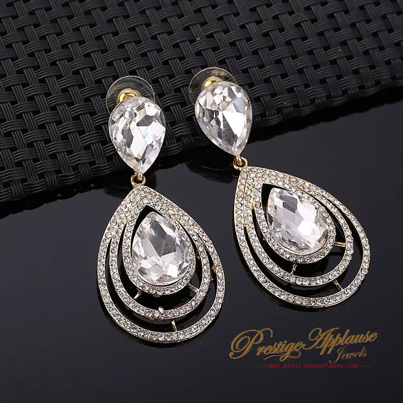 Green Zircon Trendy Tear drop Crystal 18k Gold plate Cocktail Party Earring