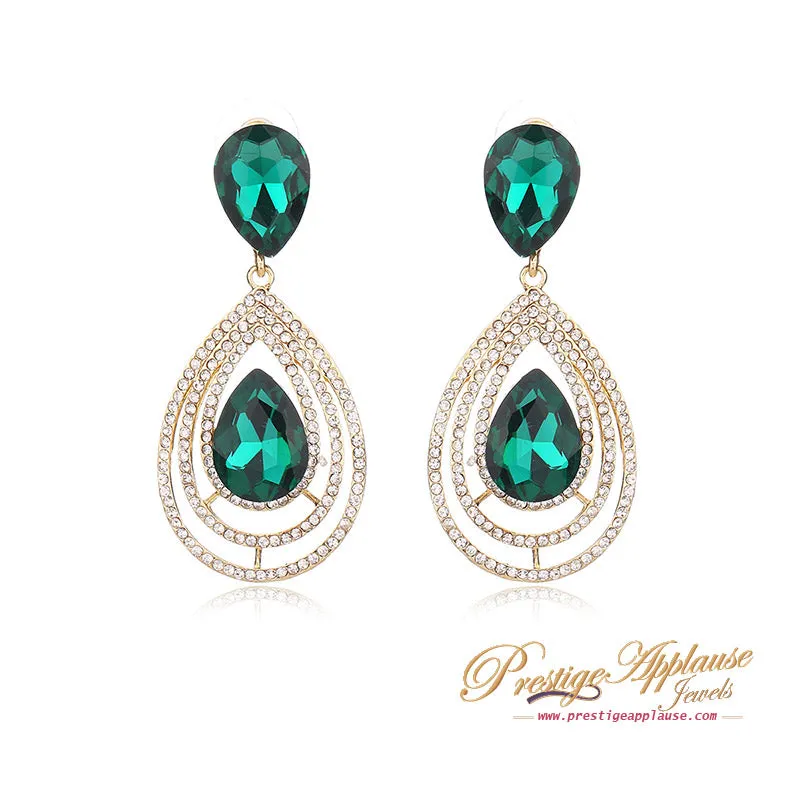 Green Zircon Trendy Tear drop Crystal 18k Gold plate Cocktail Party Earring