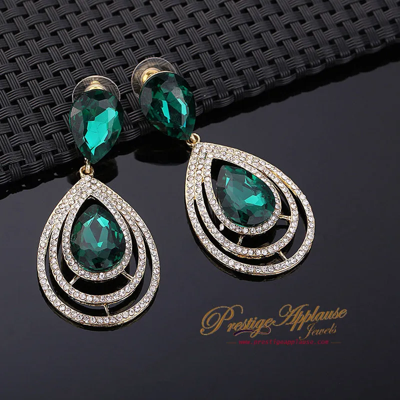 Green Zircon Trendy Tear drop Crystal 18k Gold plate Cocktail Party Earring