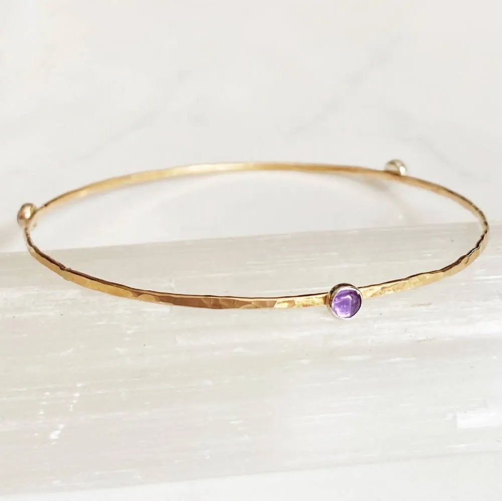 Hammered amethyst bangle -14kt gf