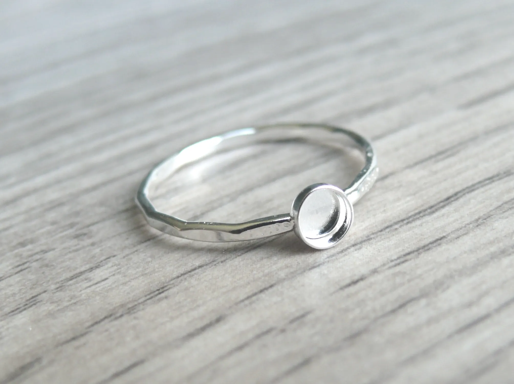 Hammered Ring Blank Round Bezel Cup Setting 3mm, 4mm, 5mm, 6mm