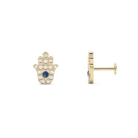 Hamsa Earring in Diamond and Lapis