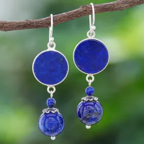 Hand Crafted Lapis Lazuli Dangle Earrings - Loving Moon | NOVICA