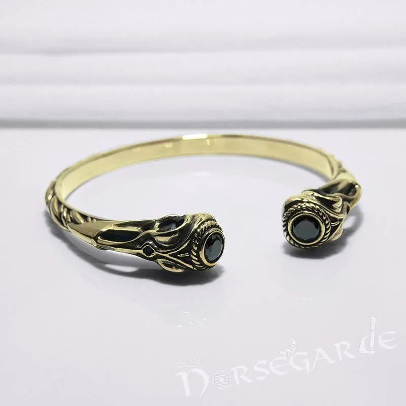 Handcrafted Gemmed Raven Skull Torc Bracelet - Bronze