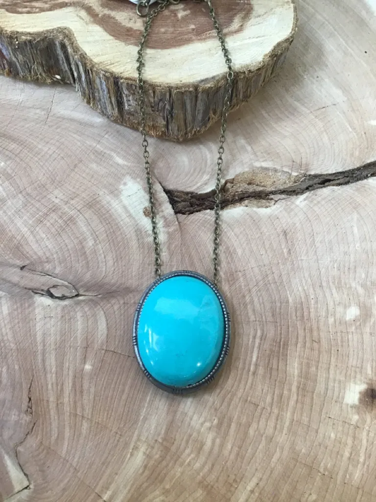 Handmade Turquoise Oval 27" Pendant Necklace