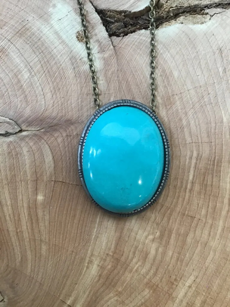 Handmade Turquoise Oval 27" Pendant Necklace