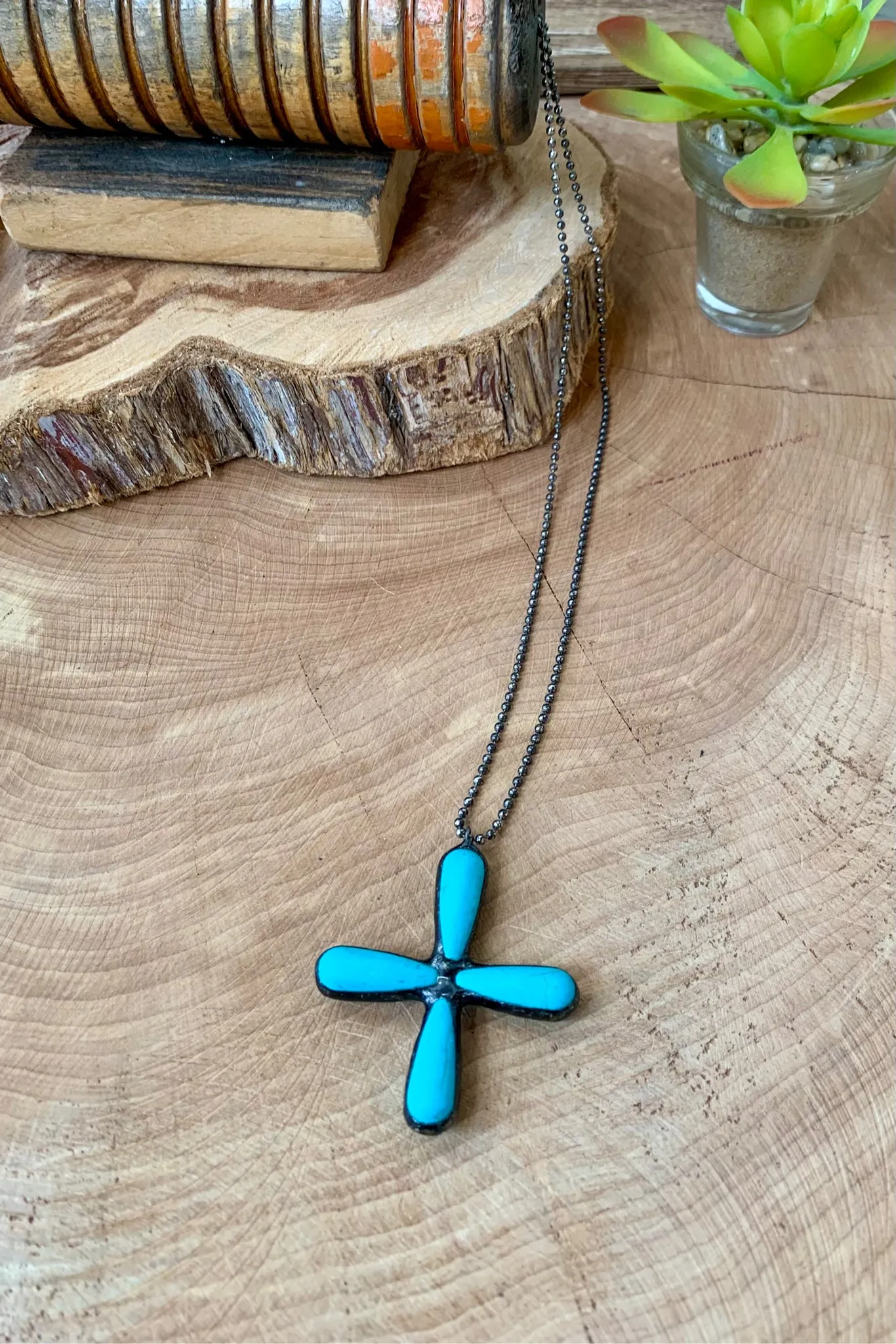 Handmade Turquoise Soldered Cross Necklace