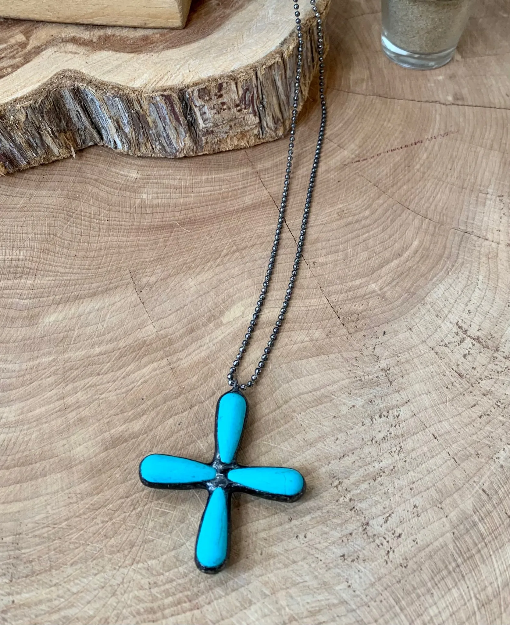 Handmade Turquoise Soldered Cross Necklace