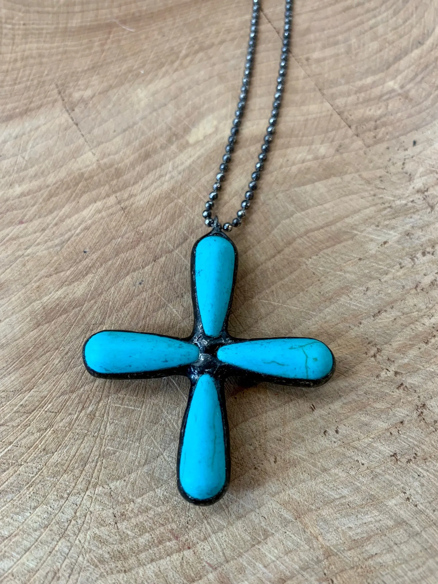 Handmade Turquoise Soldered Cross Necklace