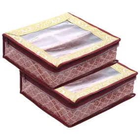 Heart Home Multipurpose Matka Pattern Laminated 3 Rod Bangle Box/Organizer/Case With Tranasparent Top - Pack of 2 (Maroon)-47HH0467