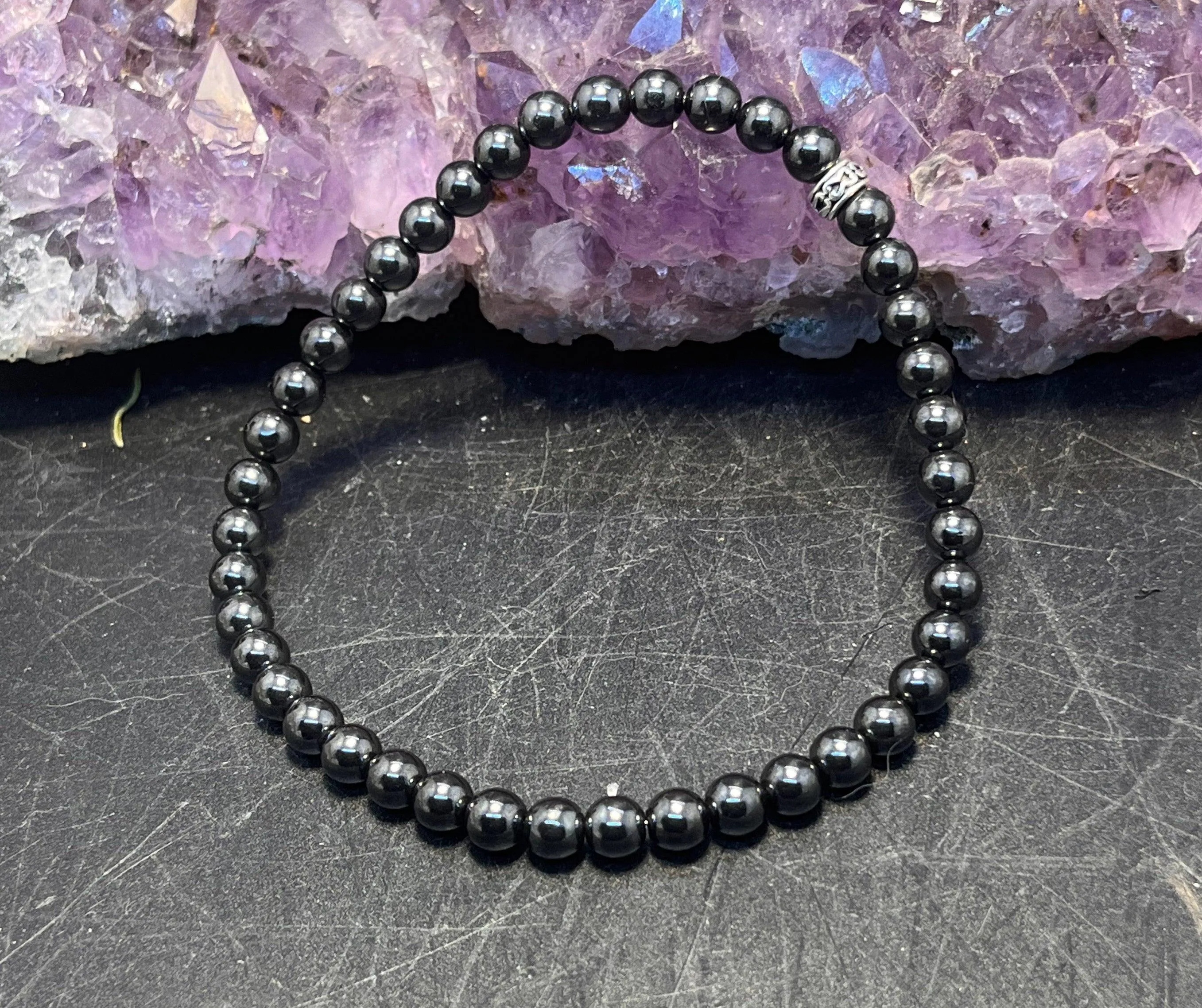 Hematite Anklet on Elastic Cord