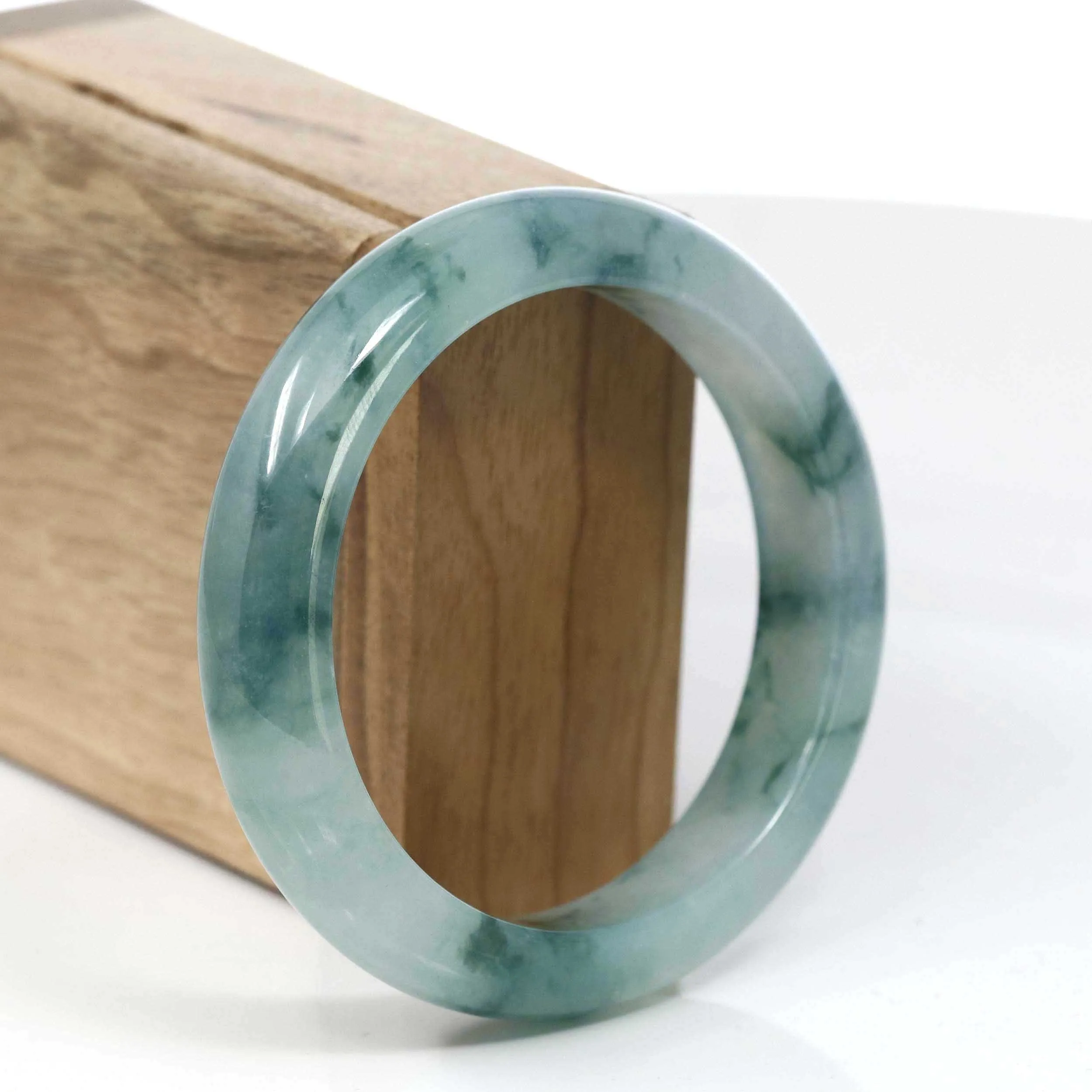 High-end Burmese Ice Blue-Green Jade Jadeite Bangle Bracelet (57.76mm) ( Collectibles )T091