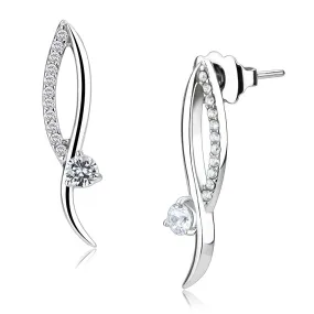 High polished (no plating) Stainless Steel Earrings with AAA Grade CZ in Clear for Women Clear Stone Color Style DA080