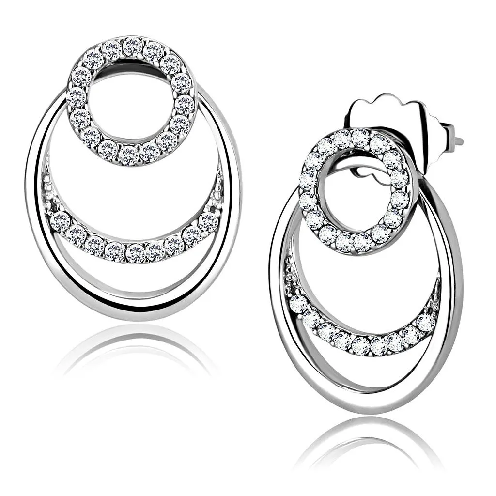 High polished (no plating) Stainless Steel Earrings with AAA Grade CZ in Clear for Women Clear Stone Color Style DA219