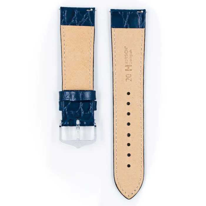 Hirsch CROCOGRAIN Bonded Leather Watch Strap in BLUE