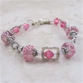 Hot Pink Glass Bead  & Crystal Bracelet