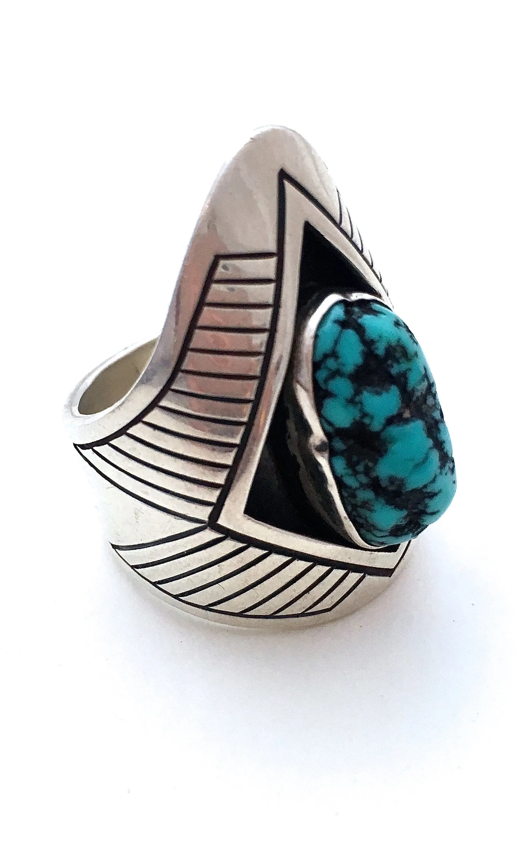 HOWARD NELSON Mens Silver & Turquoise Navajo Ring, Sz 10 1/2