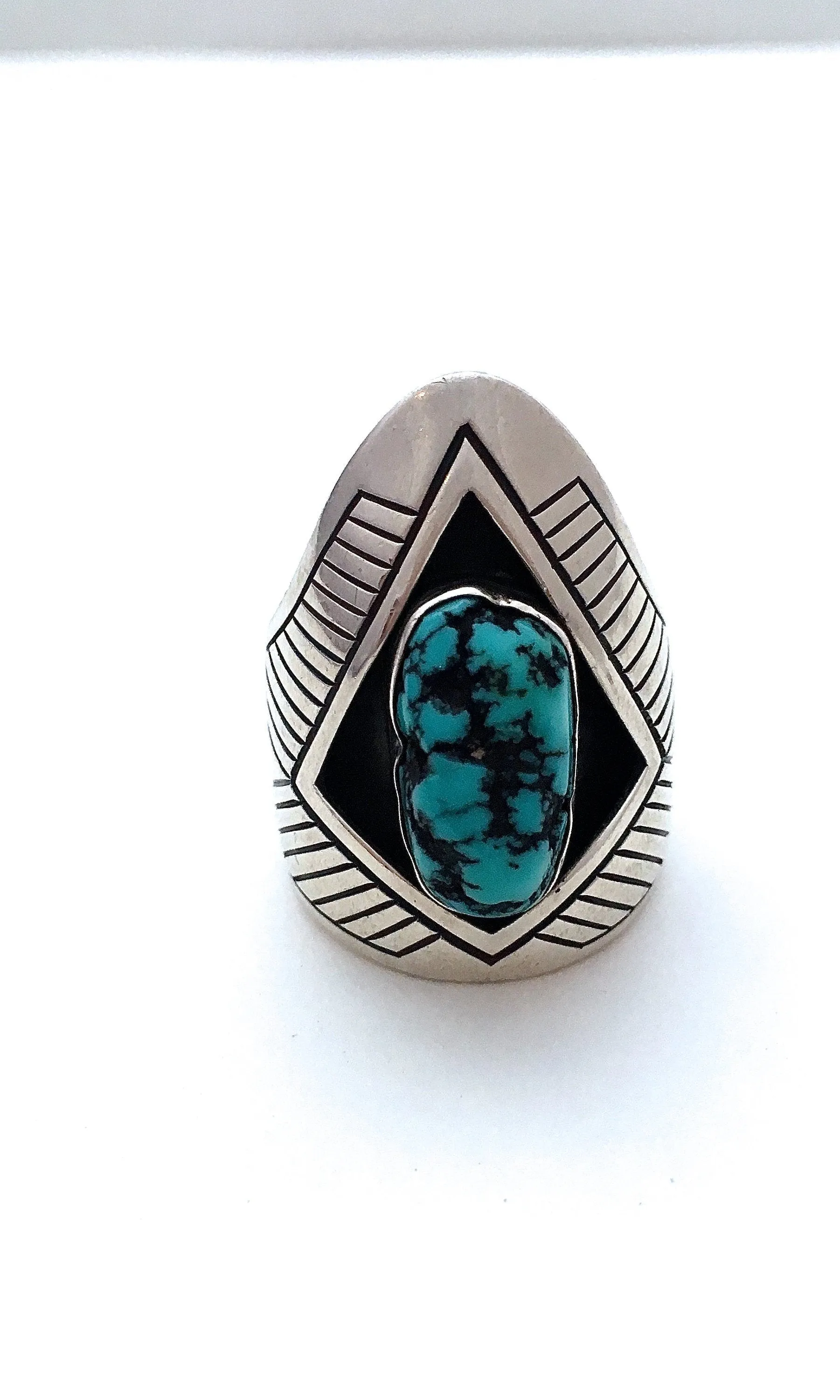 HOWARD NELSON Mens Silver & Turquoise Navajo Ring, Sz 10 1/2