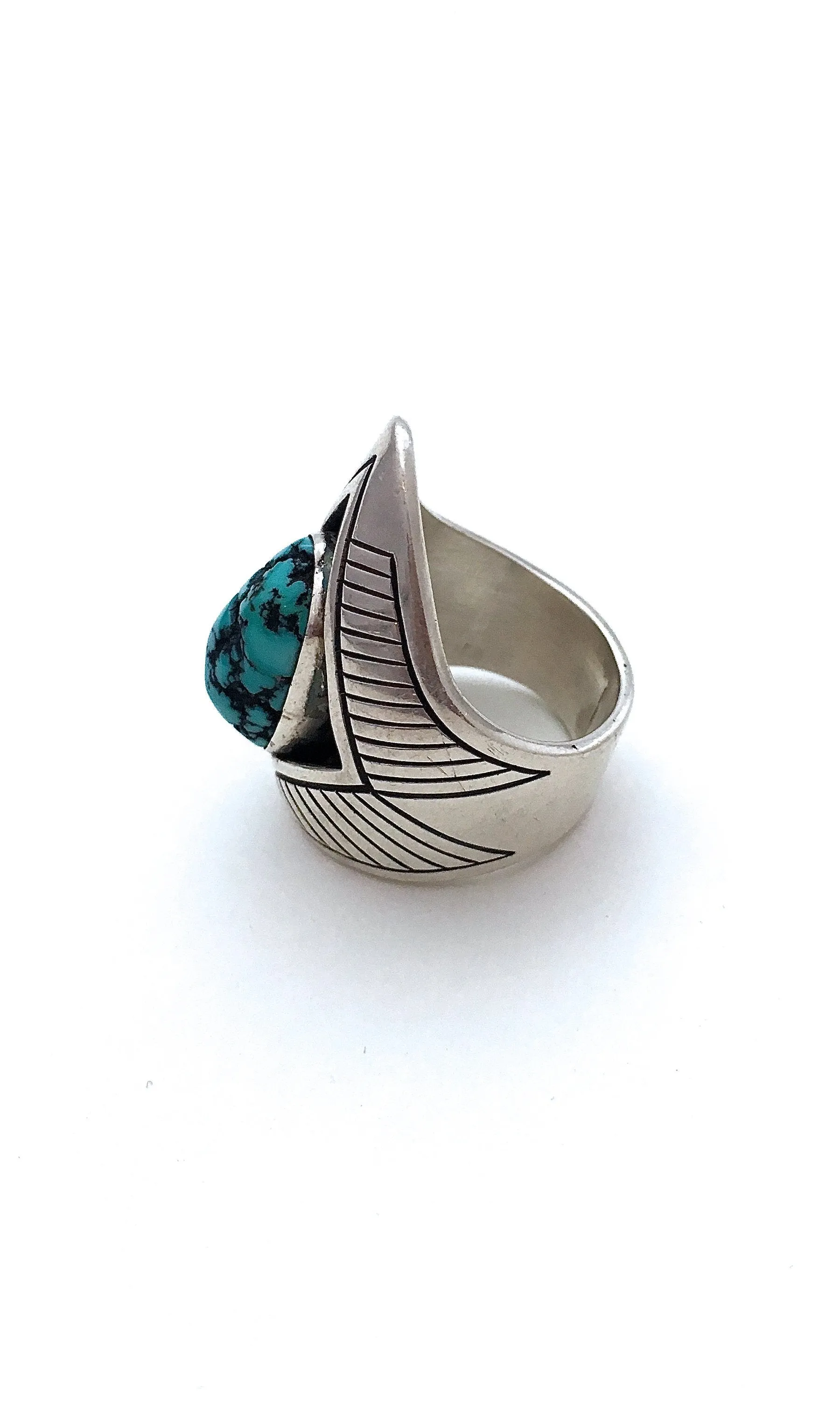 HOWARD NELSON Mens Silver & Turquoise Navajo Ring, Sz 10 1/2