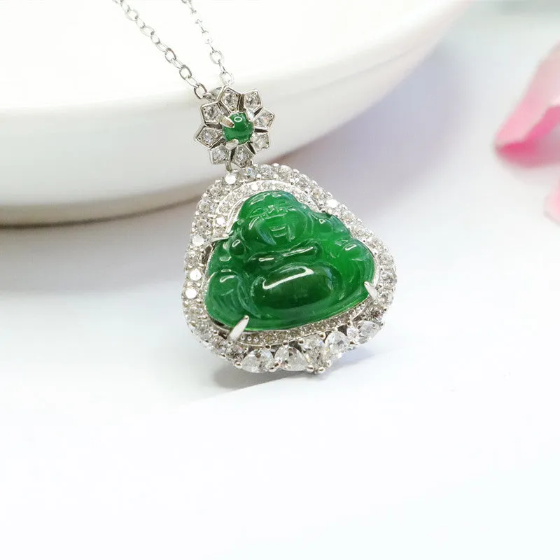 Ice Green Buddha Jade Necklace with Zircon Star Accents