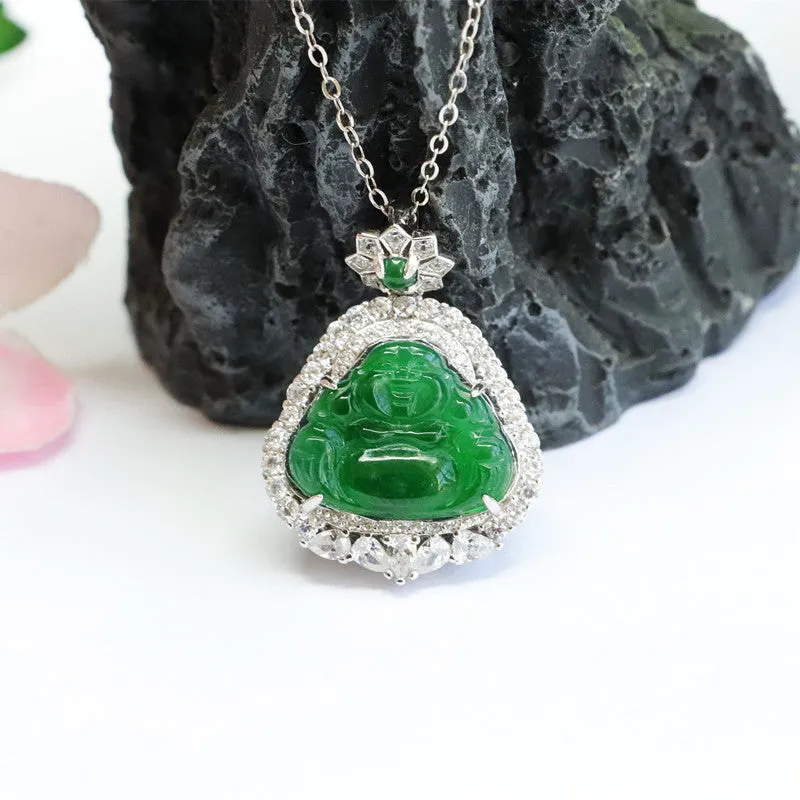 Ice Green Buddha Jade Necklace with Zircon Star Accents