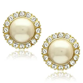 IP Gold(Ion Plating) Stainless Steel Earrings with Synthetic Pearl in Citrine Yellow for Women Citrine Yellow Stone Color Style TK1381