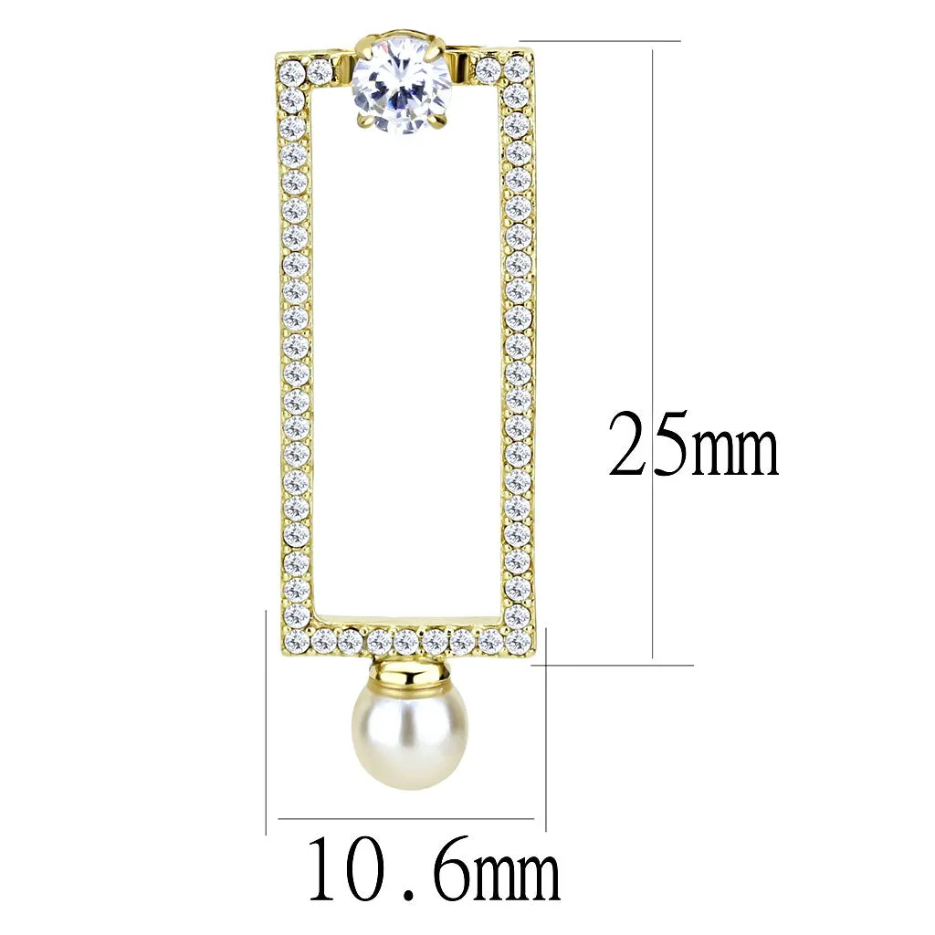 IP Gold(Ion Plating) Stainless Steel Earrings with Synthetic Pearl in White for Women White Stone Color Style DA222