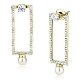 IP Gold(Ion Plating) Stainless Steel Earrings with Synthetic Pearl in White for Women White Stone Color Style DA222