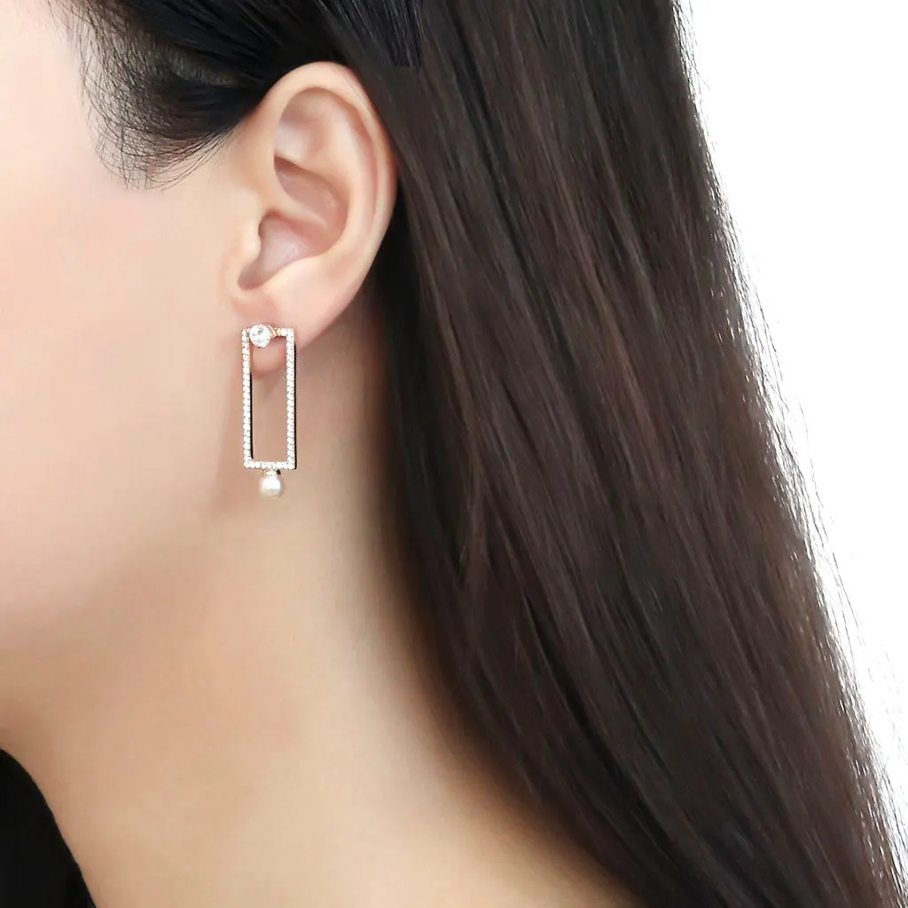 IP Gold(Ion Plating) Stainless Steel Earrings with Synthetic Pearl in White for Women White Stone Color Style DA222