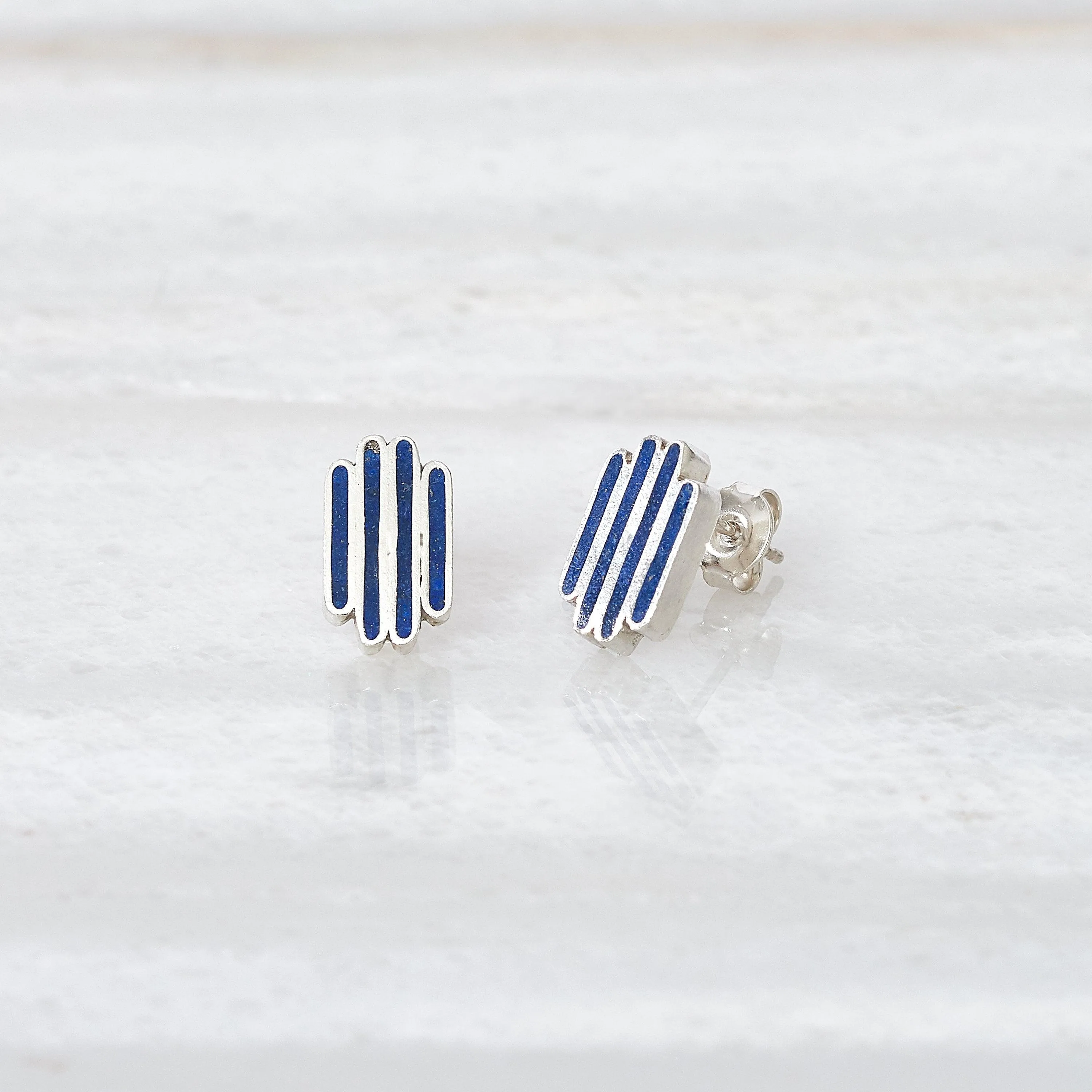 ISHKAR Lapis Lazuli Four River Stud Earrings  in Silver