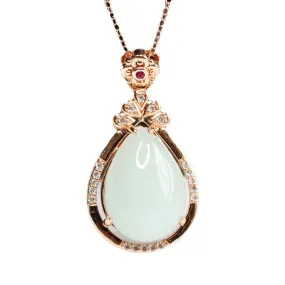 Jade Water Drop Pendant Necklace with Rose Gold Finish