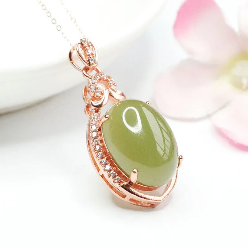 Jade Zircon Necklace with Pigeon Egg Green Lake Natural Hetian Jade