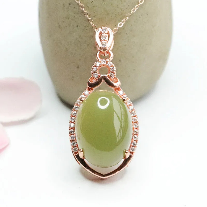 Jade Zircon Necklace with Pigeon Egg Green Lake Natural Hetian Jade