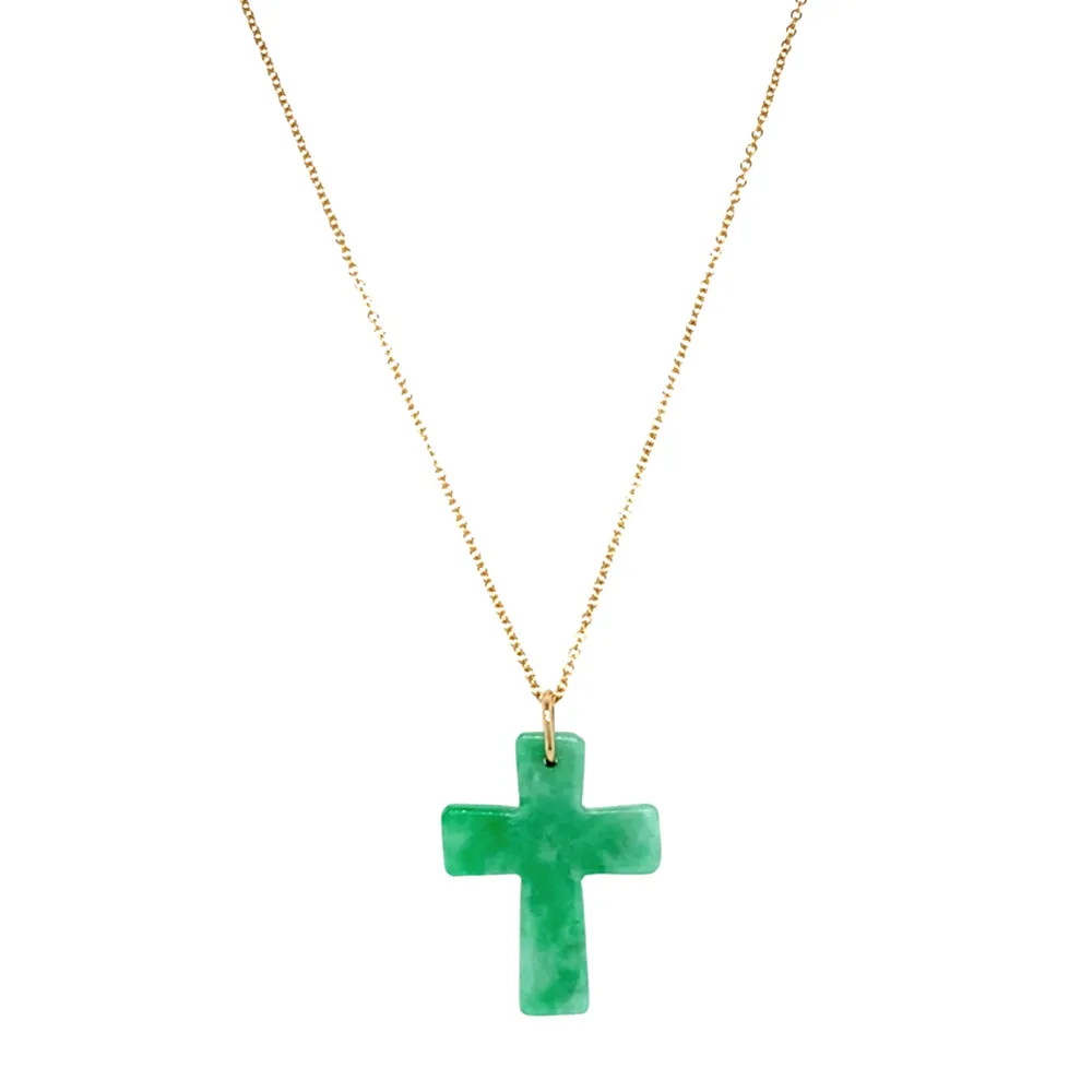 Jadeite & Yellow Gold Necklace - "Cross"