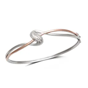 Jewelili 10K Rose Gold and Sterling Silver 1/10 CTTW Diamonds Bangle